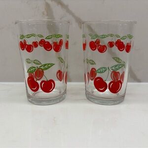 Vintage Pair of KIG Indonesia Juice Glass Tumblers with Cherry Design 4” Rare